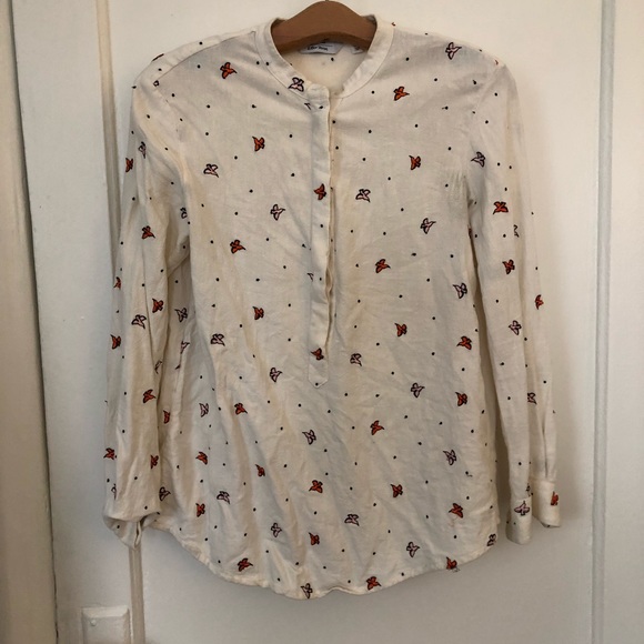 Cream embroidery button up blouse - Picture 1 of 6